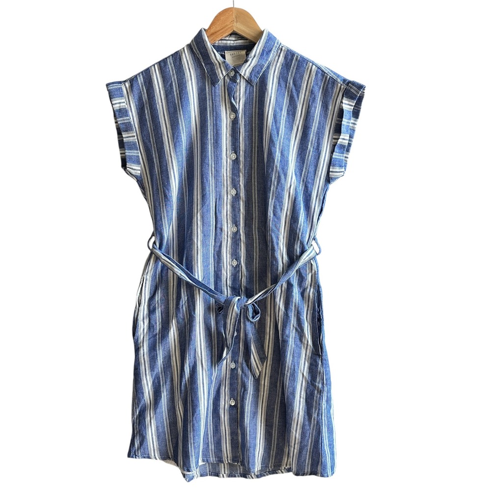 Harper Heritage Shirt Dress Belted Stripe Coastal Cotton Mini Summer Small NWOT